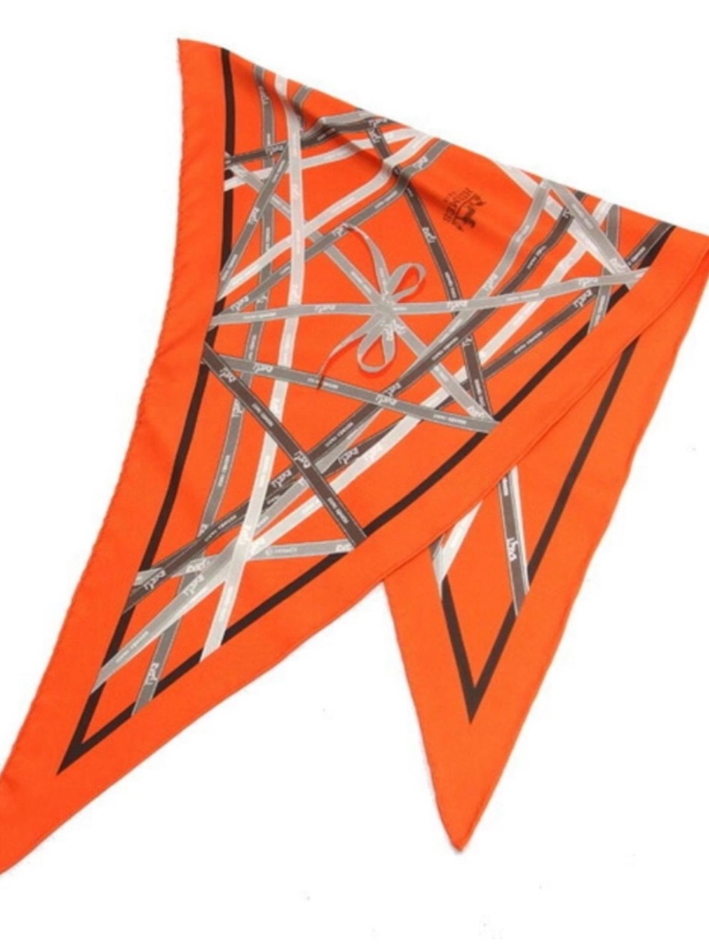 Authentic Hermès Orange Bolduc Pointu Silk Triangle Scarf